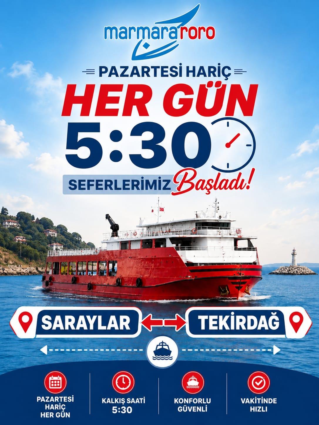 Pazartesi hariç her gün 05:30 seferlerimiz başladı (Saraylar - Tekirdağ)
